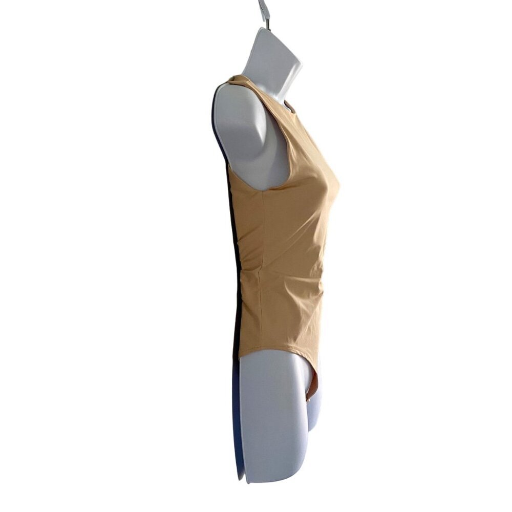 Reoria Women's High Neck Beige Bodysuit Snap Closure Size Small NEW - Picture 4 of 6
